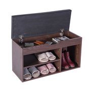 Basicwise Entryway Storage Shoe Rack with Top Seat, Brown QI003555.B
